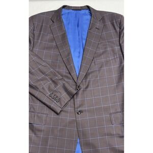 Bespoke Tom James Executive Collection Brown w/Blue Windowpane Wool Blazer 50R